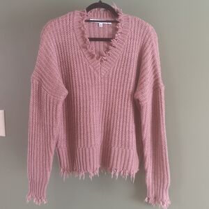 🌠Host Pick🌠 Hyfyve  Fringed Sweater Sz M Pink Soft Long Sleeve Drop Shoulder